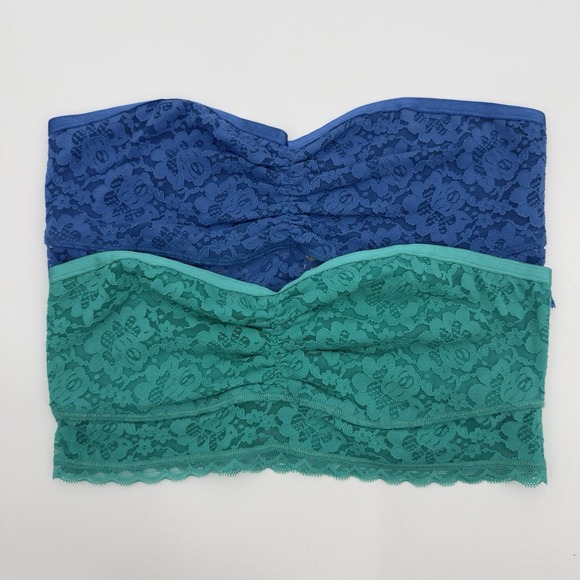 Aerie Lace Strapless Bandeau Bralette Lot Of 2 Women's Medium Green & Blue NEW‎ - Picture 1 of 7